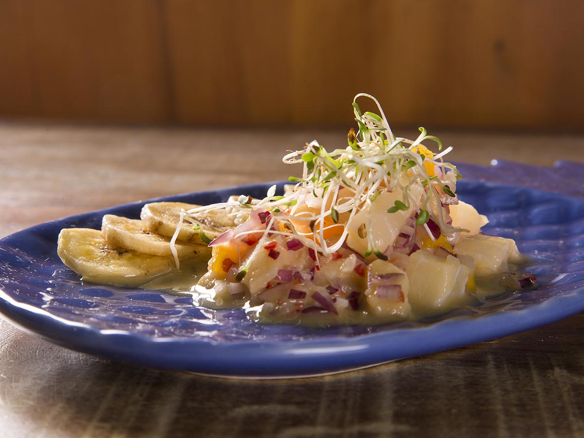 Recette de loup caraibe en papillotte, purée de fruit à pain